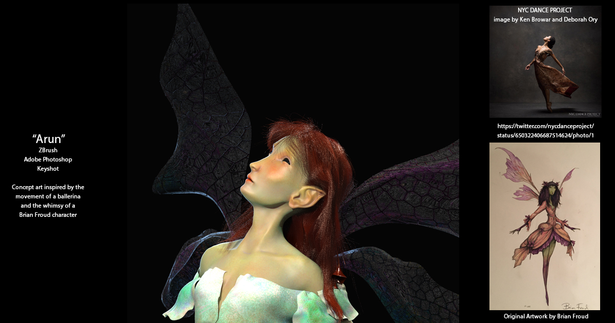 Digital fairy character study with visual references.